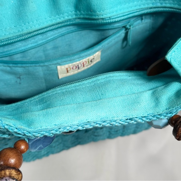 Poppie Jones blue woven straw bag with‎ beaded handles - Picture 9 of 12